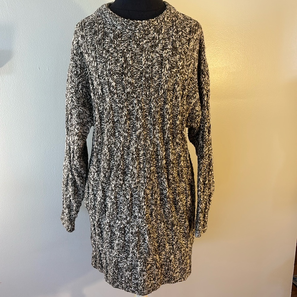 Heritage Ireland Cotton Wool Linen Knit Tunic Sweater Dress Sz L Brown C…
